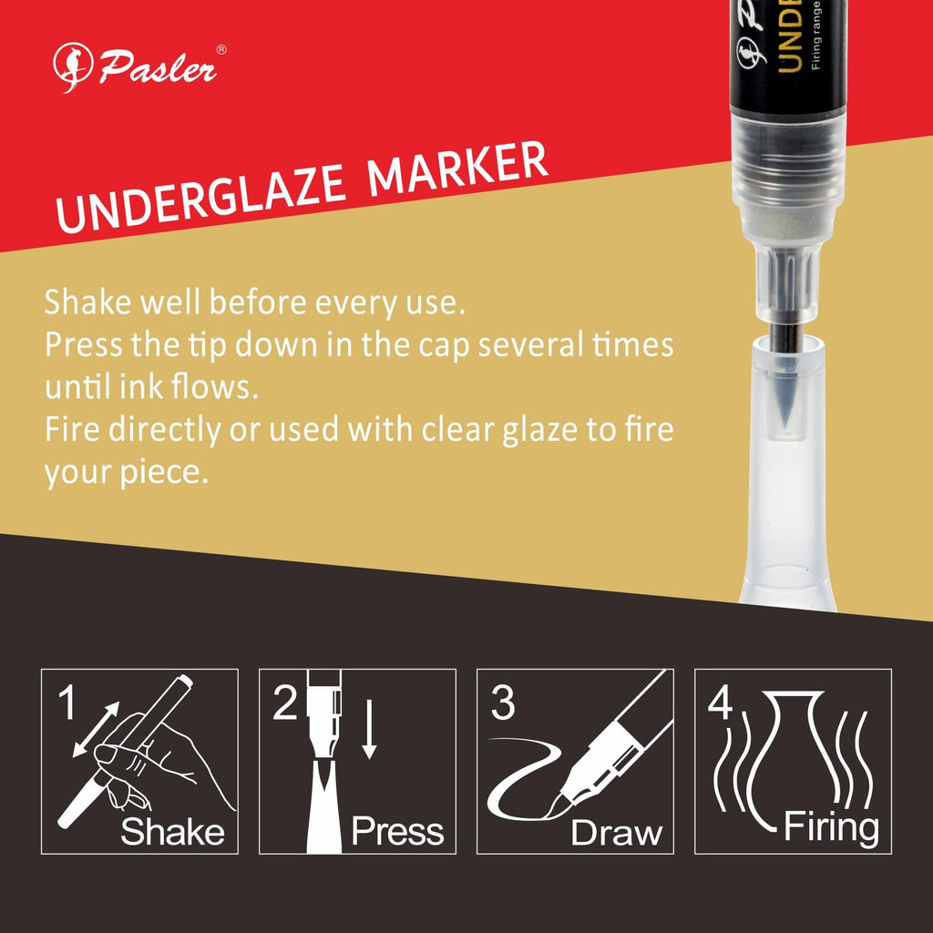 Pasler Underglaze pen, Underglaze Marker, Soft Tip Design Great for Ceramic Pottery Bisque, greenware - Pack of 1 Black