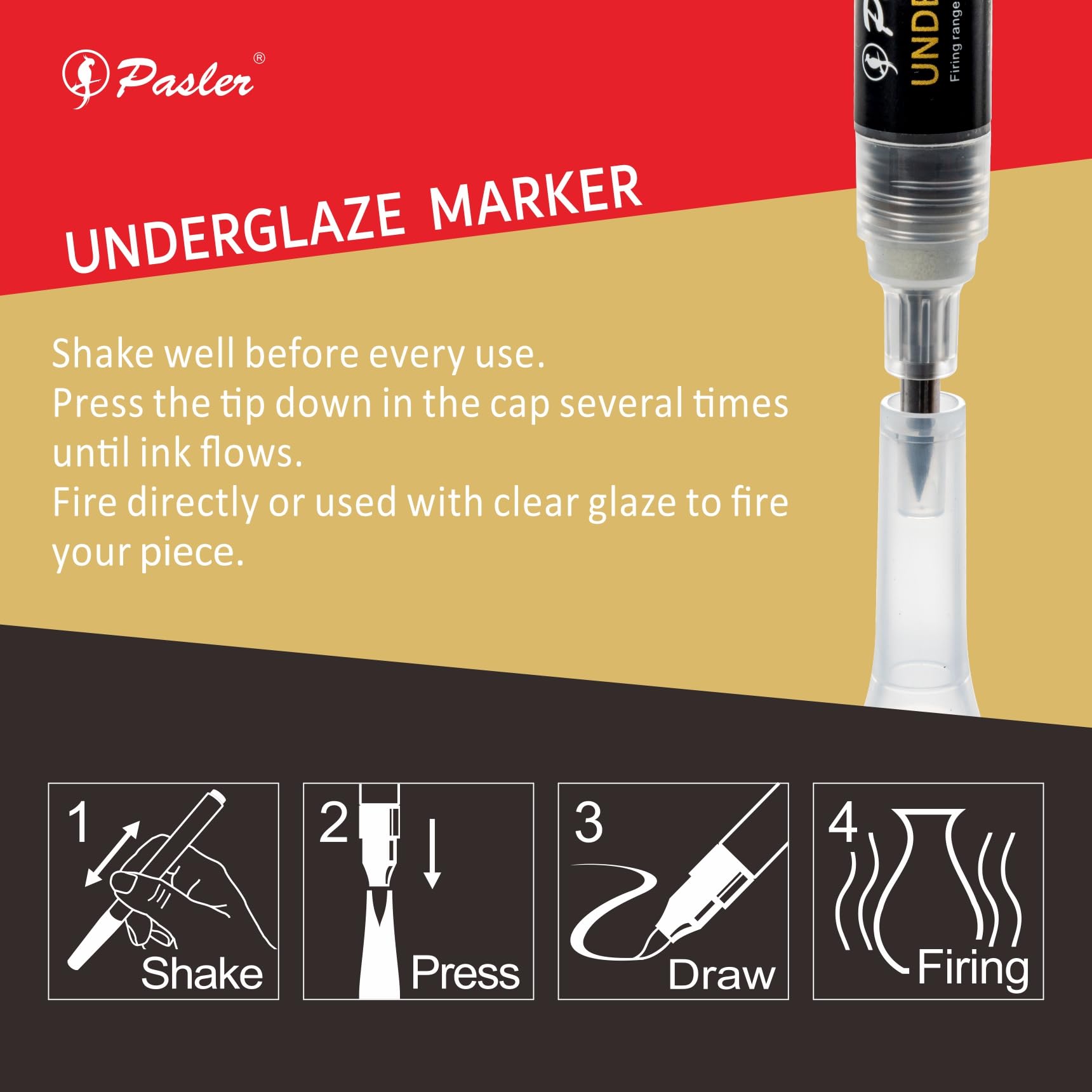 Pasler Underglaze pen, Underglaze Marker, Soft Tip Design Great for Ceramic Pottery Bisque, greenware - Pack of 1 Black