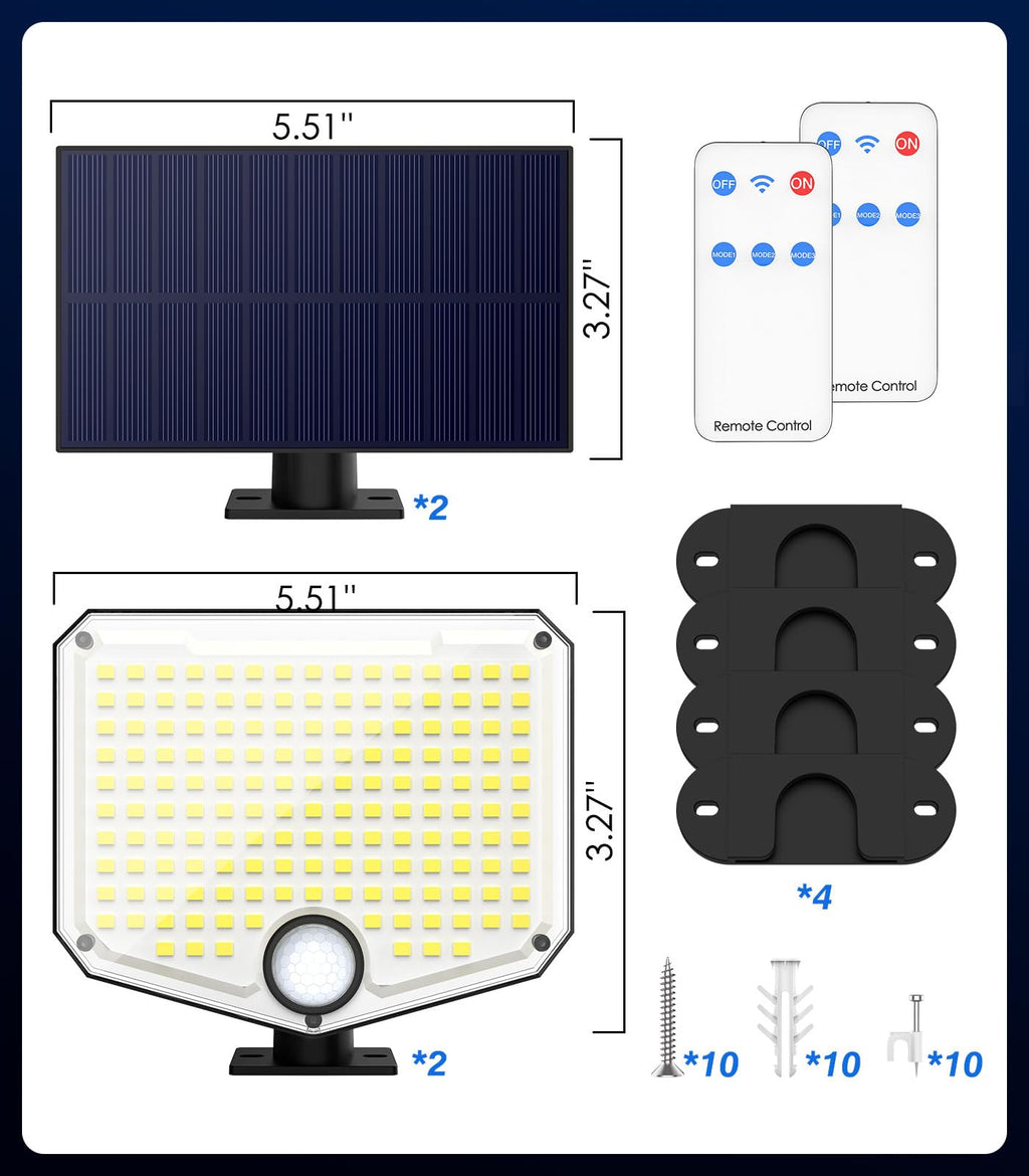 MoKo Solar Lights Outdoor, 222 LED 3000LM Motion Sensor Outdoor Lights with Remote, IP65 Waterproof Solar Flood Light Outside, 3000mah Security Lamp for Wall Patio Yard Garage Garden, 2 Pack