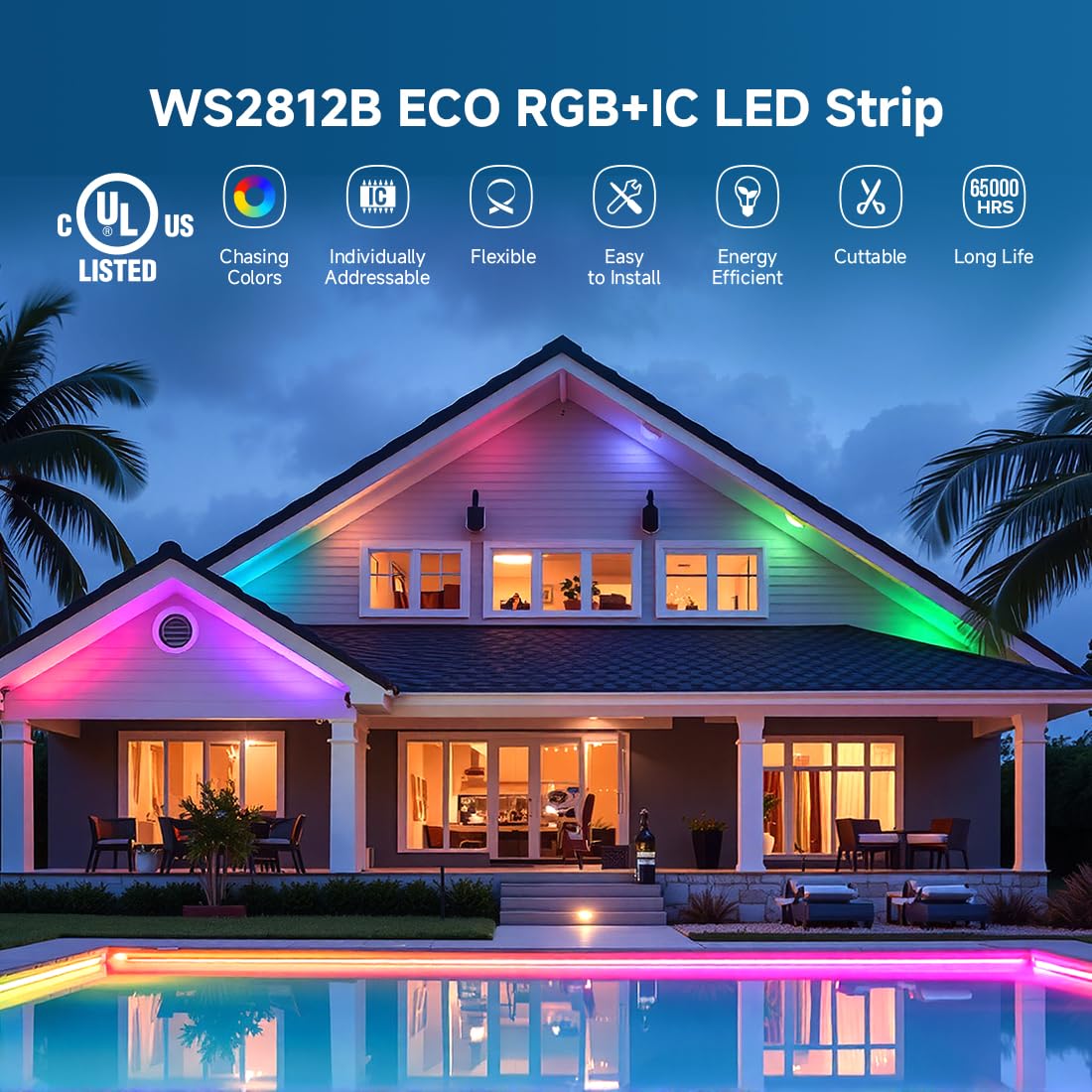 BTF-LIGHTING UL Listed WS2812B IC ECO LED Strip Individually Addressable RGB 5050SMD Alloy Wire 5M 300LED 60Pixel/m Flexible Dream Color Black PCB IP30 DC5V for DIY Project(No Adapter or Controller)