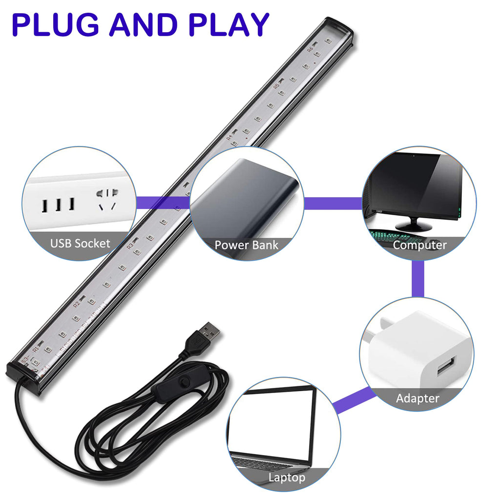 UV LED Black Light Bar, 10W USB 5ft Cable UV Light, 1ft Blacklight Bar for Body Painting Blacklights Tapestry Poster Glow Party Black Lights Strip for Cabinet, 2 Pack