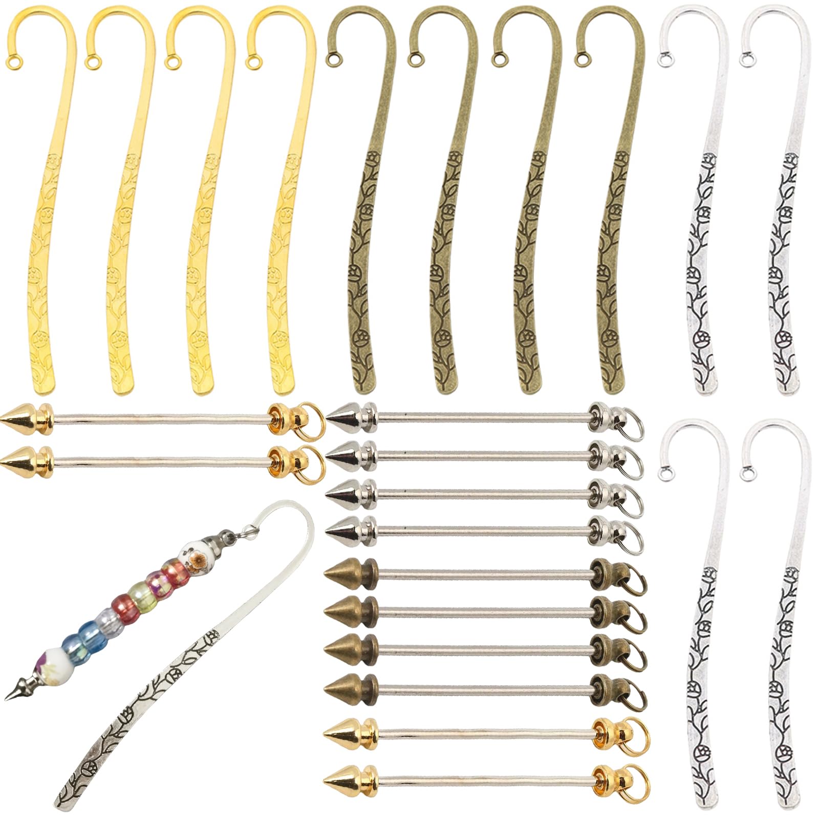 12 Pcs Beadable Bookmarks DIY Metal Blank Bar Bookmark for Beads Metal Bookmark Hairpin Hook Carved Antique Vintage Bookmarks Gift for Book Lovers Student Teacher Office Supplies