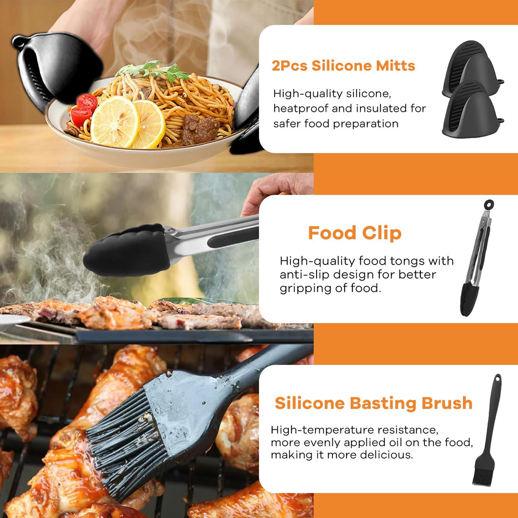 Air Fryer Accessories for Ninja Dual, Silicone Liners & Air Fryer Rack for Ninja Foodi DZ201 DZ401 DZ550 8-10QT, Include Tong, Paper Liner, Oil Brush, Suitable for Oven Microwave