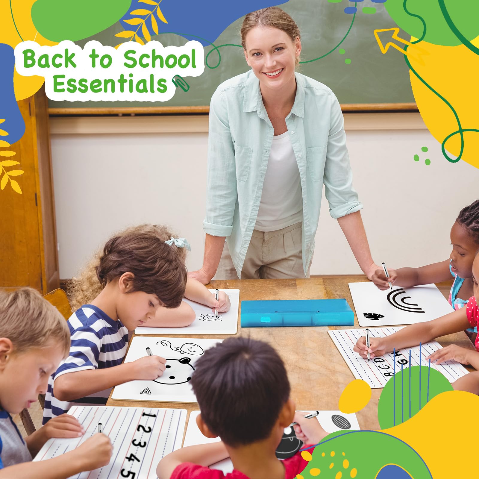 Ohuhu 6-Pack Small White Boards, Double-Sided Dry Erase Boards, Lined & Plain, 9 x 12 Inch Mini Whiteboards Set, Including 6 x Lapboards, 6 x Markers, 6 x Erasers, Ideal for Homeschools & Group Games