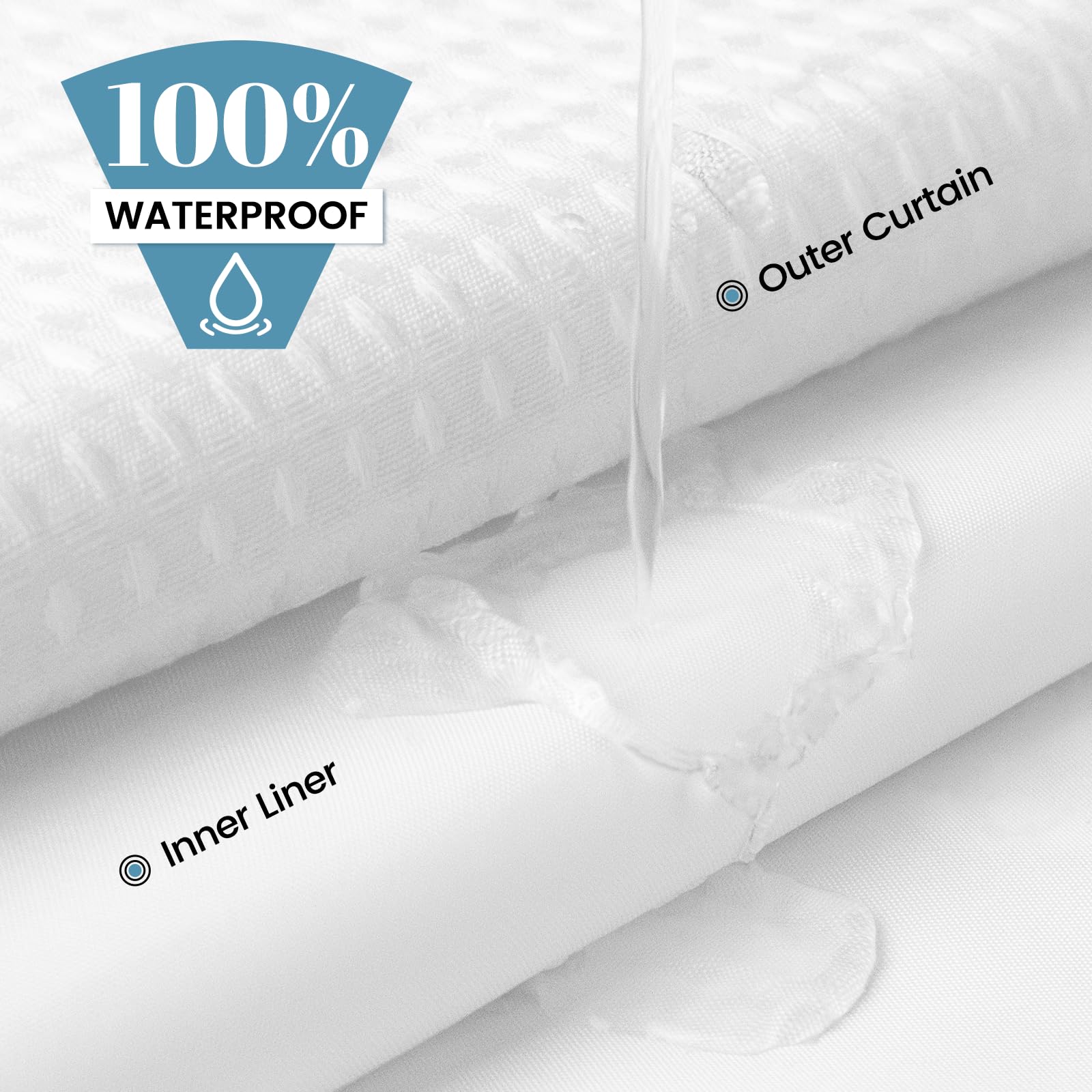 No Hook Shower Curtain with Snap in Fabric Liner- Hotel Style Waffle Weave Shower Curtains with See Through Top Window for Bathroom,White,71" W x 74" L