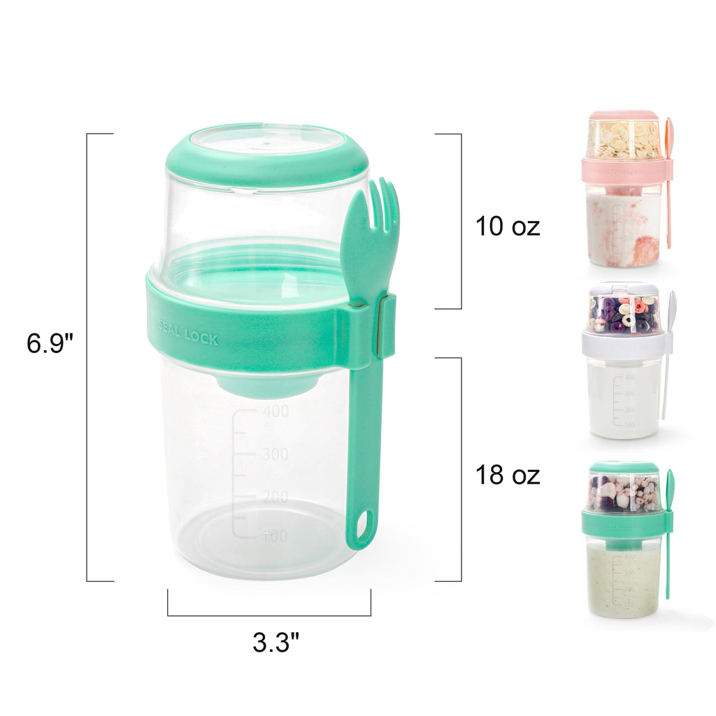 Kingrol 3 Pack 18 oz Overnight Oats Containers to Go, Large Yogurt Parfait Cups with Lid, Spork (Spoon-Fork Hybrid) & Topping Compartment, Reusable Leak-Proof Adult Meal Prep Containers