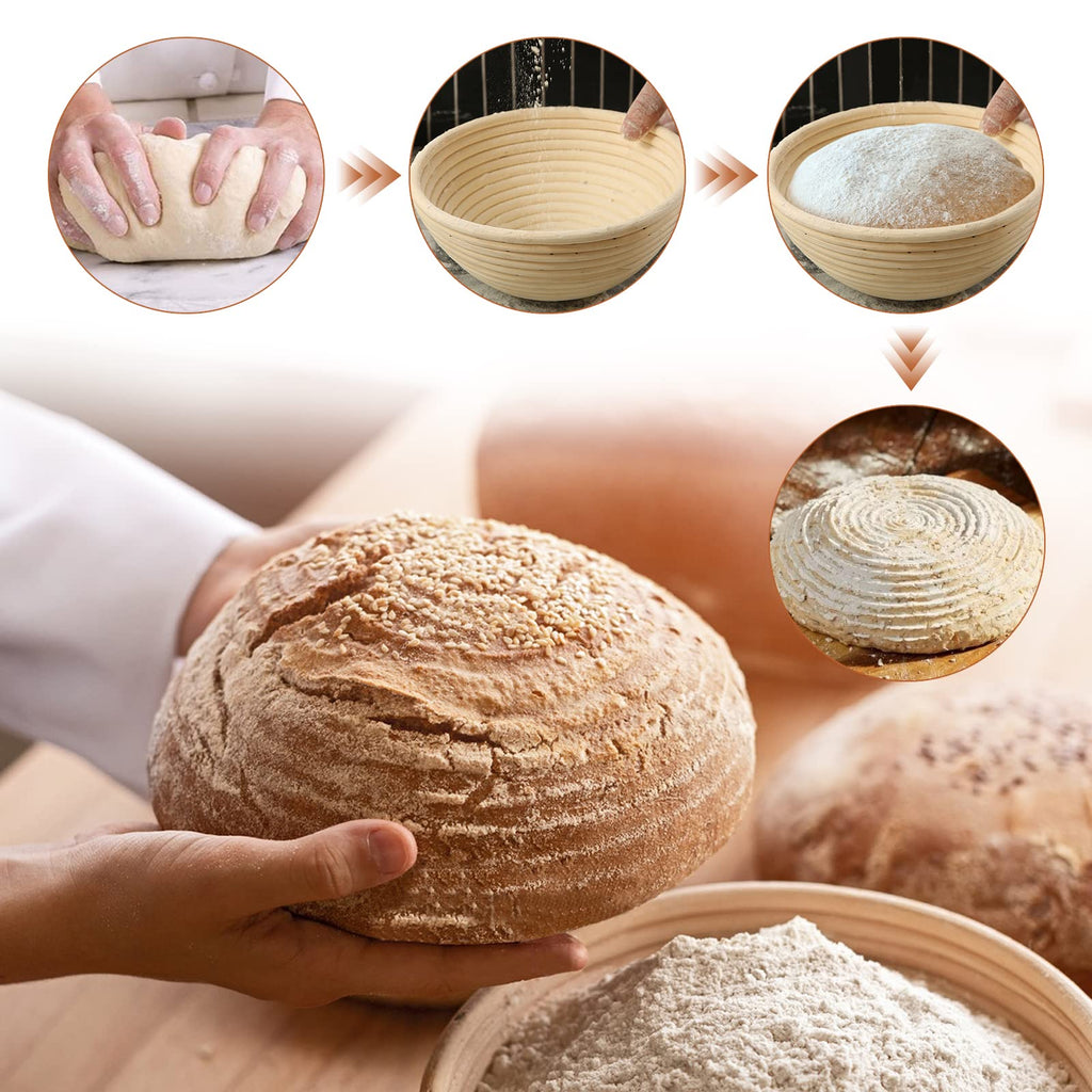 Bread Proofing Basket 9 Inch: Set of 2 Round Banneton Sourdough Proofing Bowls for Artisan Bread Making for Professionals and Home Bakers