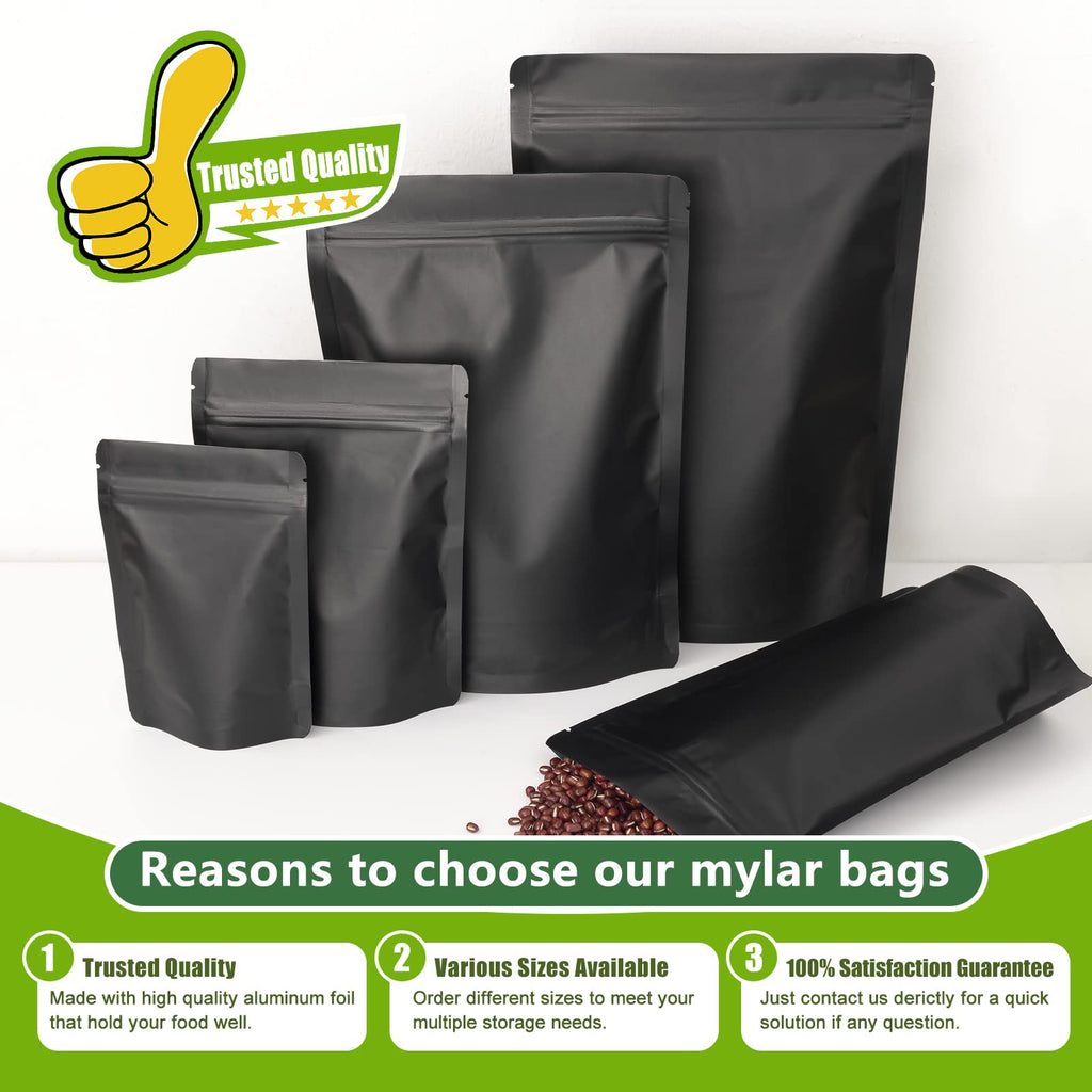 Durimoiy Matte Black Mylar Bags - 7.8x11.7 inches Large Sealable Stand Up Foil Packaging Zipper Pouches for Food Storage