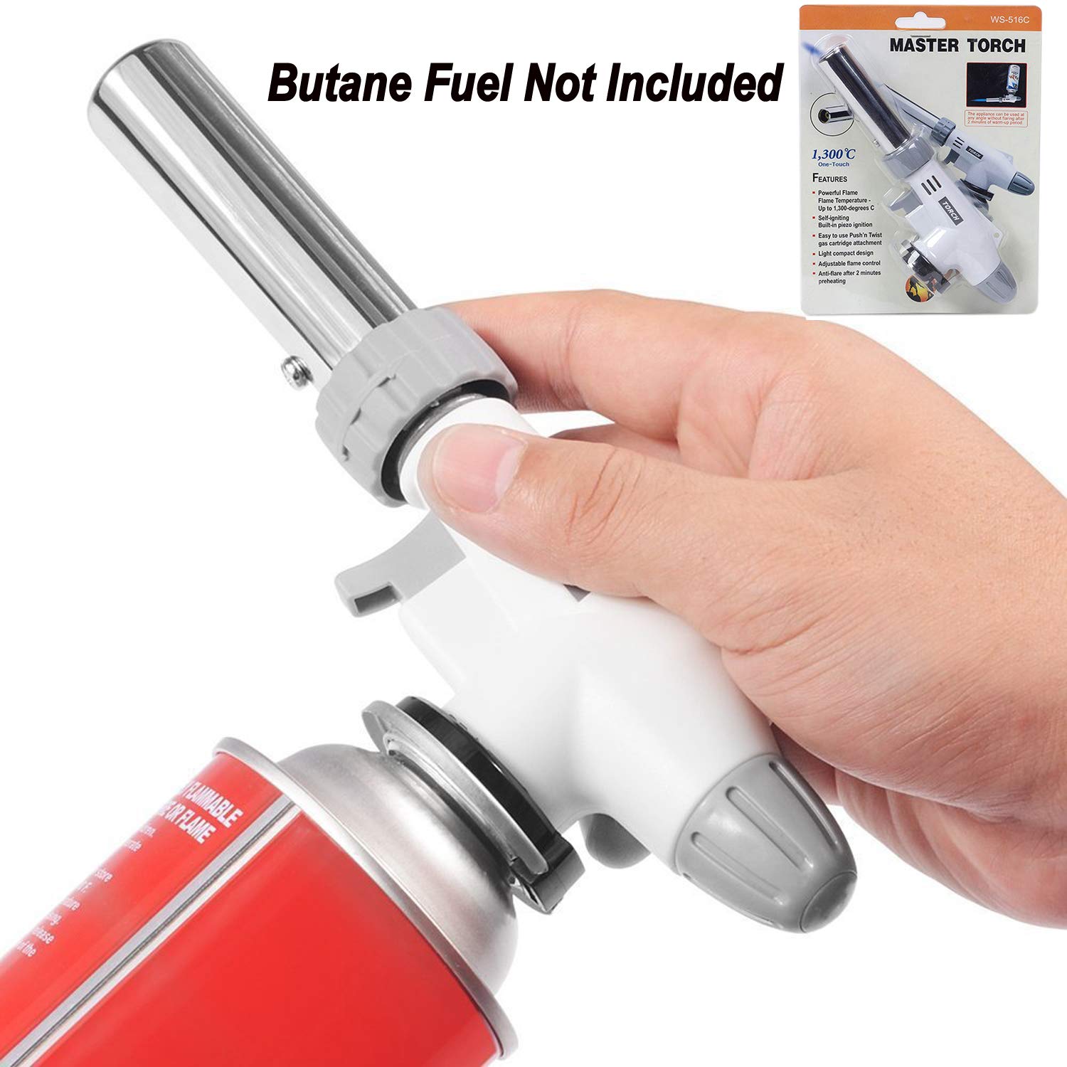 FunOwlet Butane Torch, Reverse Use Culinary Kitchen Blow Lighter with Adjustable Flame, Butane Fuel Not Included, Ideal for Chef Cooking, Creme, Brulee, BBQ, Baking, DIY Soldering
