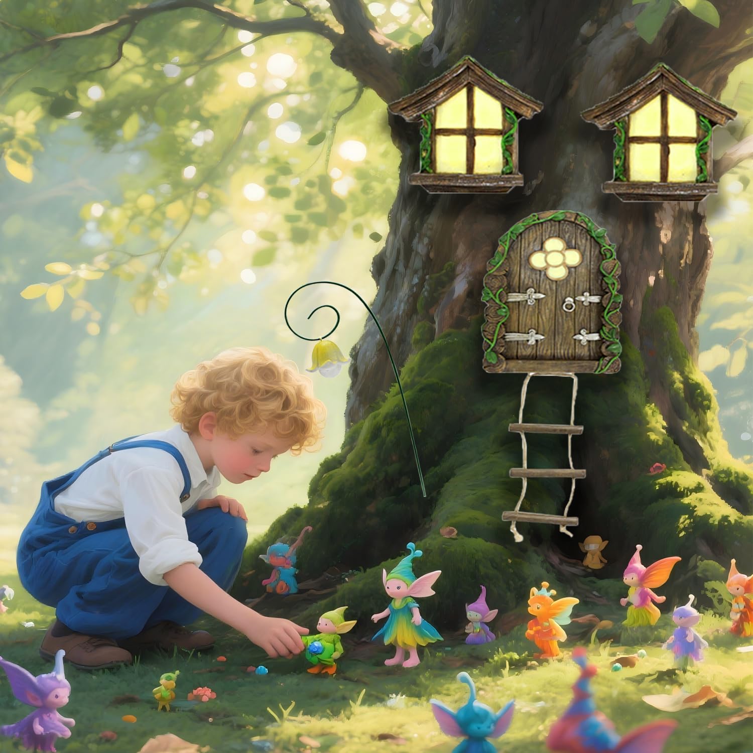Fairy Garden Door and Windows – Glow in The Dark Yard Art Sculpture Decoration Accessories,Wall and Trees Outdoor | Miniature Garden Outdoor Decor Accessories with Bonus Fairy Lantern