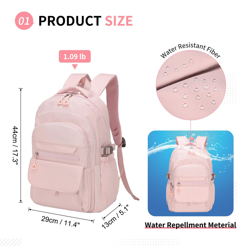 SUIKIHUM Aesthetic Daypack Backpack, Water-Resistant 15.6" Laptop Backpack for Women and Men, Featuring Touch-Fastener and Anti-Theft Pockets (Pink)