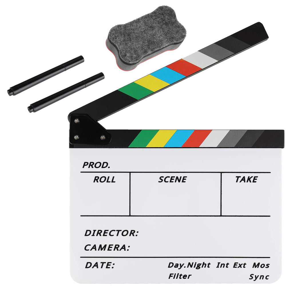 Acrylic Film Clapboard -12x10in Plastic Film Clapboard Cut Action Scene Clapper Board with a Magnetic Blackboard Eraser and 2 Custom Pens, Movie Props for Filmmakers, Students & Creators
