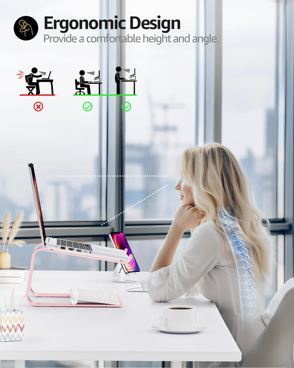 Urmust Laptop Stand for Desk Aluminum Computer Stand Riser Holder for Laptop Compatible with MacBook Air Pro, Dell, HP, Lenovo Samsung, Alienware All Laptops 11-15.6"(Rose Gold)