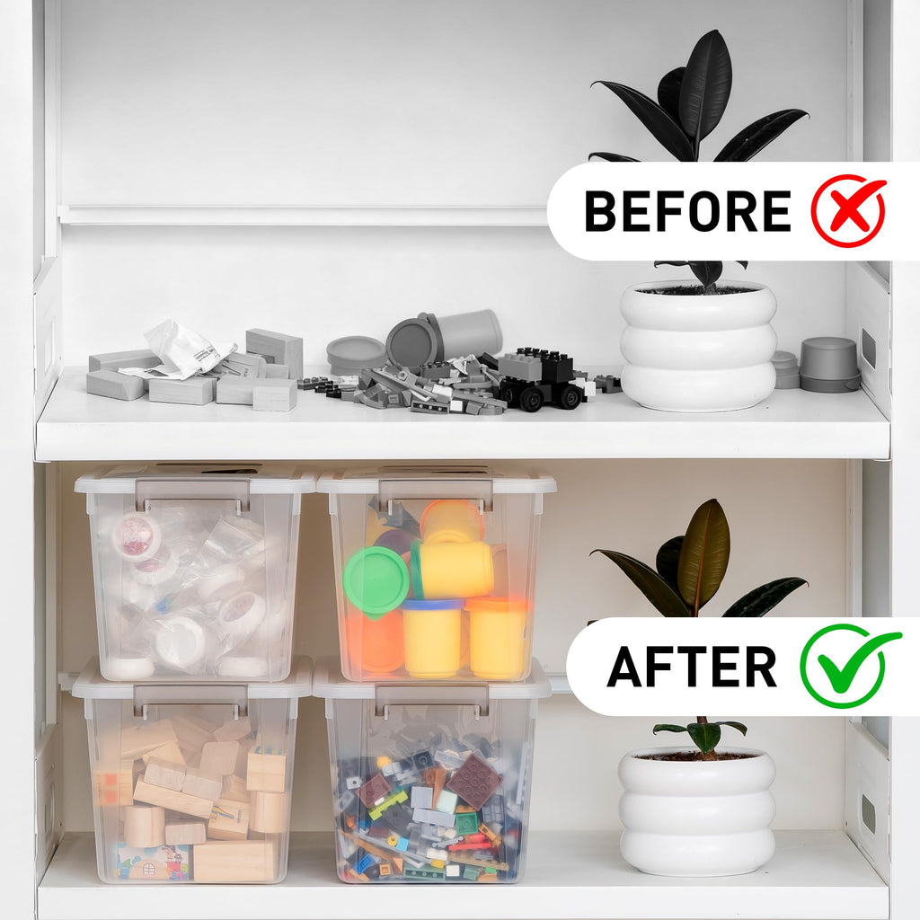 Citylife 6 Packs 5.3QT. Plastic Storage Bins with Latching Lids Clear Storage Box with handle Stackable Stoage Containers for Organizing Toys, Crafts, Tools