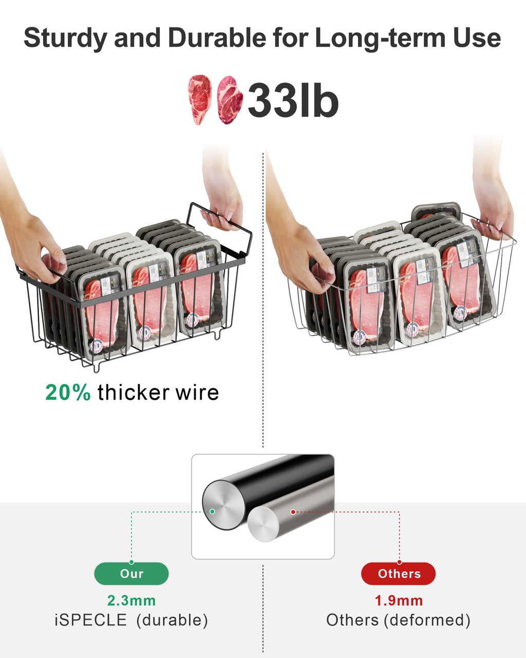 iSPECLE Chest Freezer Organizer for 5 to 7 Cu.Ft Deep Freezer, 4 Pack Stackable Wire Baskets to Sort Frozen Food, Storage Bins with Handles for Single Column Stacking, Black