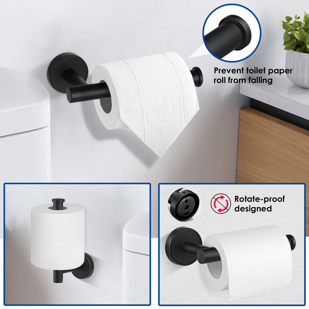 Bathroom Accessories Set,5PCS Black Bathroom Accessories Rustproof,Anti-Drop Design Toilet Paper Roll Holder,16-Inch Towel Bar,Unique Oval Hand Towel Holder,2 Towel Hooks for Bedroom,Kitchen,Entrance