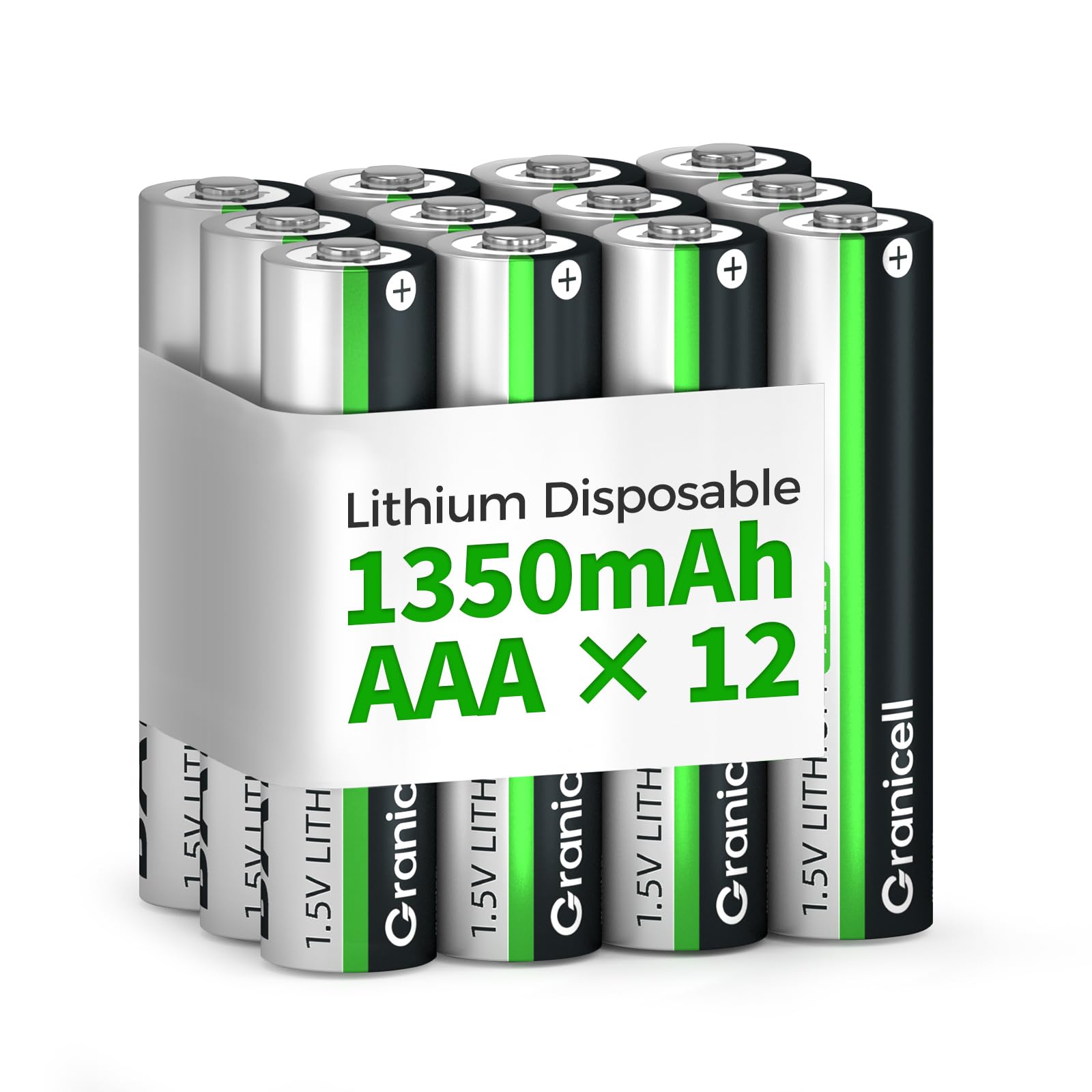 Granicell AAA Lithium Batteries 1.5V High-Capacity 1200mAh - Leak-Proof, Extreme Temperature Resistant, for Cameras/Outdoor Gear/Toys (12-Pack)