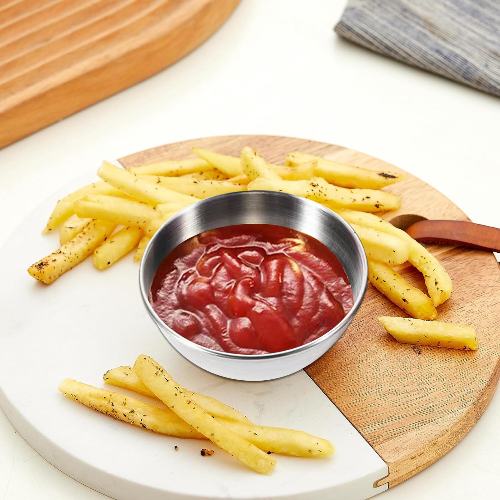 Bicuces 10 Pcs Stainless Steel Bowls Soy Sauce Dish Condiment Sauce Cups Sauce Dish Seasoning Dish Dipping Sauce Bowls Serving Dish Sushi Soy Dish Ramekins Mini Appetizer Plates Individual Sauce Cups