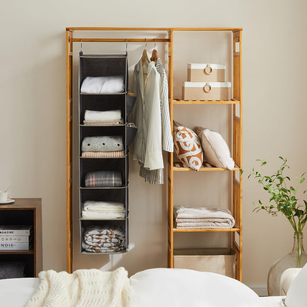 YOUDENOVA Hanging Closet Organizers and Storage, 6-Shelf Closet Hanging Storage Shelves, Grey