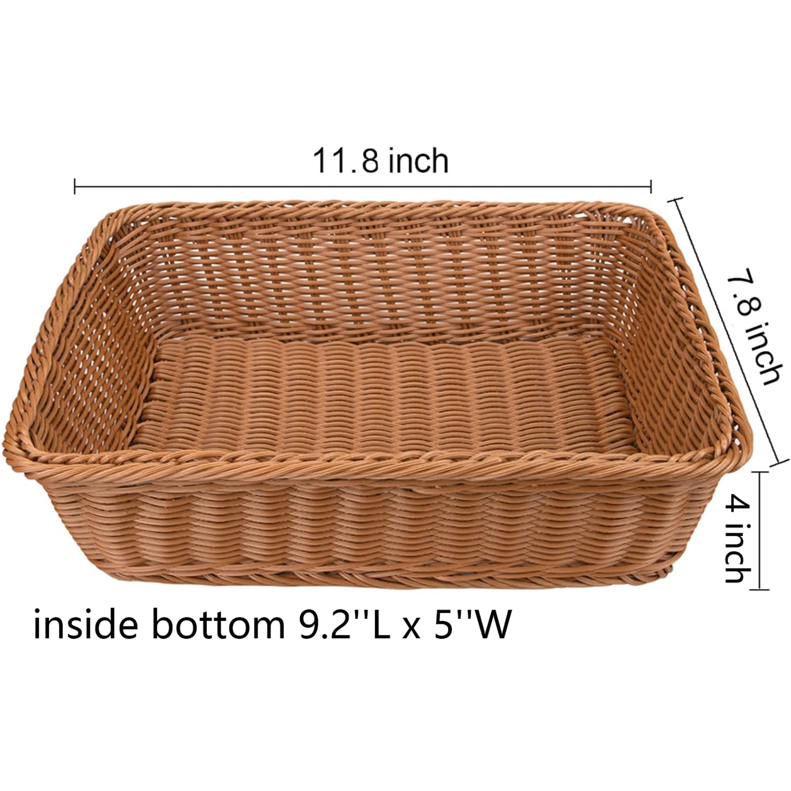 Yarlung 3 Pack Imitation Rattan Woven Bread Baskets, 11.8 Inch Poly Wicker Fruit Baskets for Food Serving, Display, Vegetables, Home Kitchen, Restaurant, Outdoor, Brown Rectangular