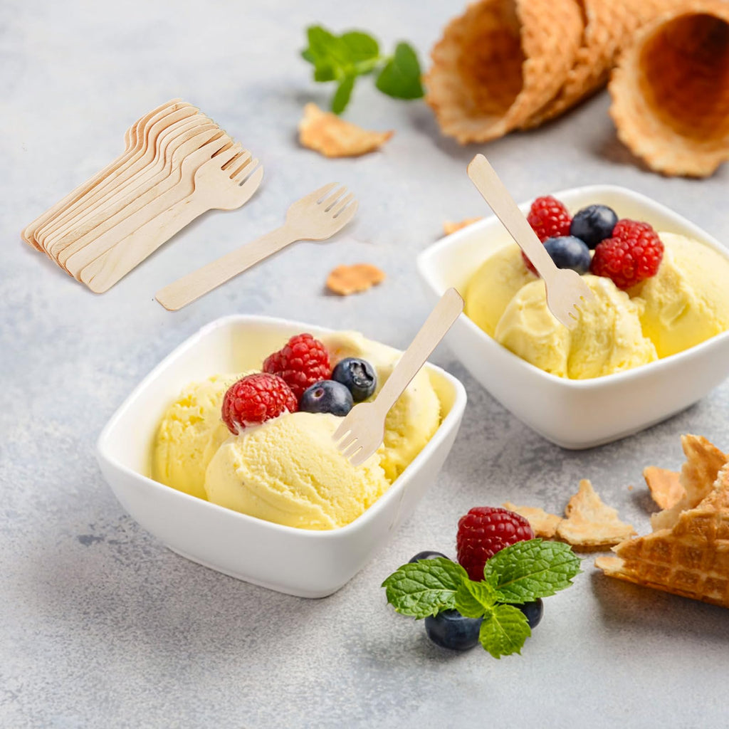 Hedume 500 Pack Disposable Wooden Sporks, 4" Biodegradable Compostable Birchwood Fork Spoon 2-in-1 Utensil, Perfect for Dessert, Appetizers, Cocktails