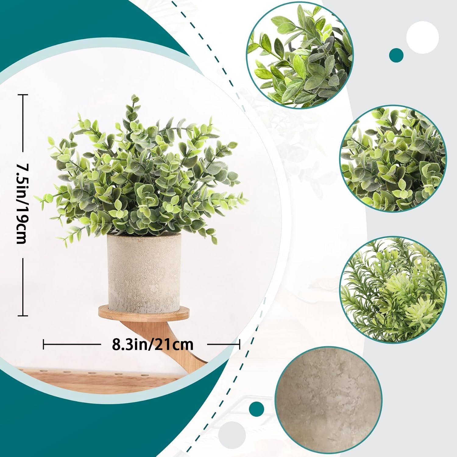 Der Rose 3 Pack Mini Potted Fake Plants Artificial Plastic Eucalyptus Plants for Home Office Desk Farmhouse Room Decor Indoor