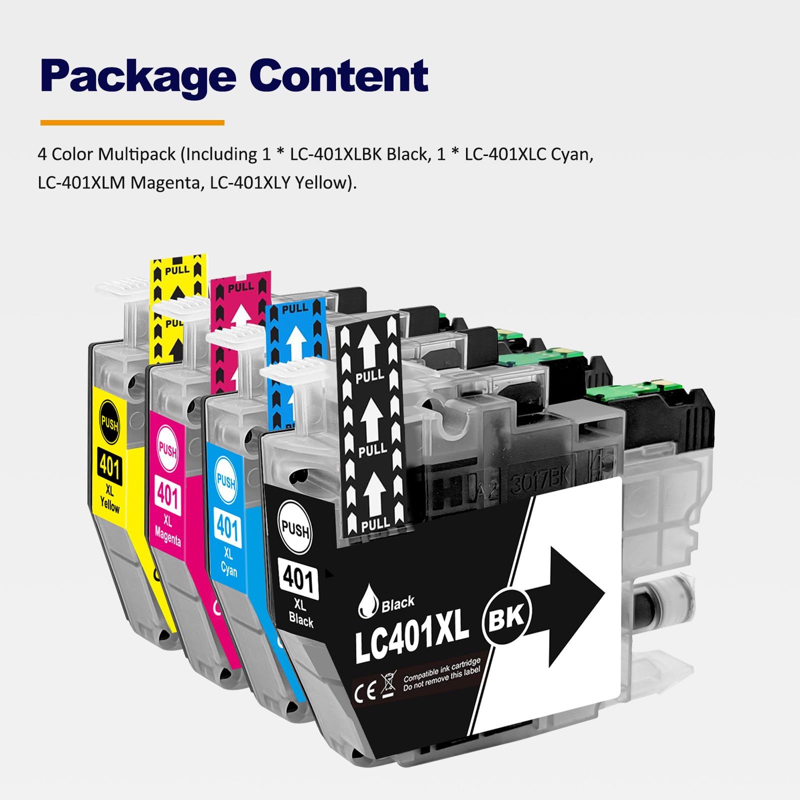 LC401XL Ink Cartridges Compatible for LC401 LC401XL Ink Cartridges for MFC-J1010DW MFC-J1012DW MFC-J1170DW MFC-J1800DW Printer High Yield (4-Pack, BK/C/M/Y)