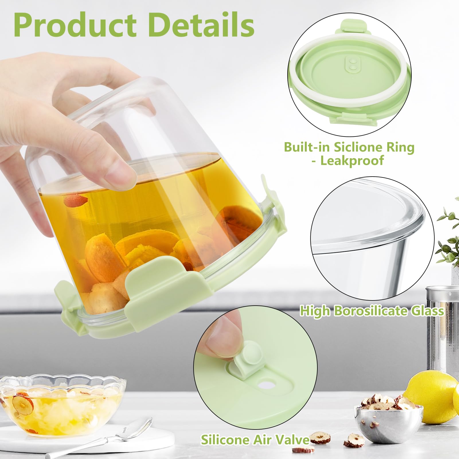 UHAPEER 710ml/24oz Glass Food Storage Containers, Airtight Leakproof Meal Prep Containers with Lids Soup Containers, Round Glass Bowls with Lids for Lunch, Microwave, Dishwasher, Freezer Safe - 4 Pack