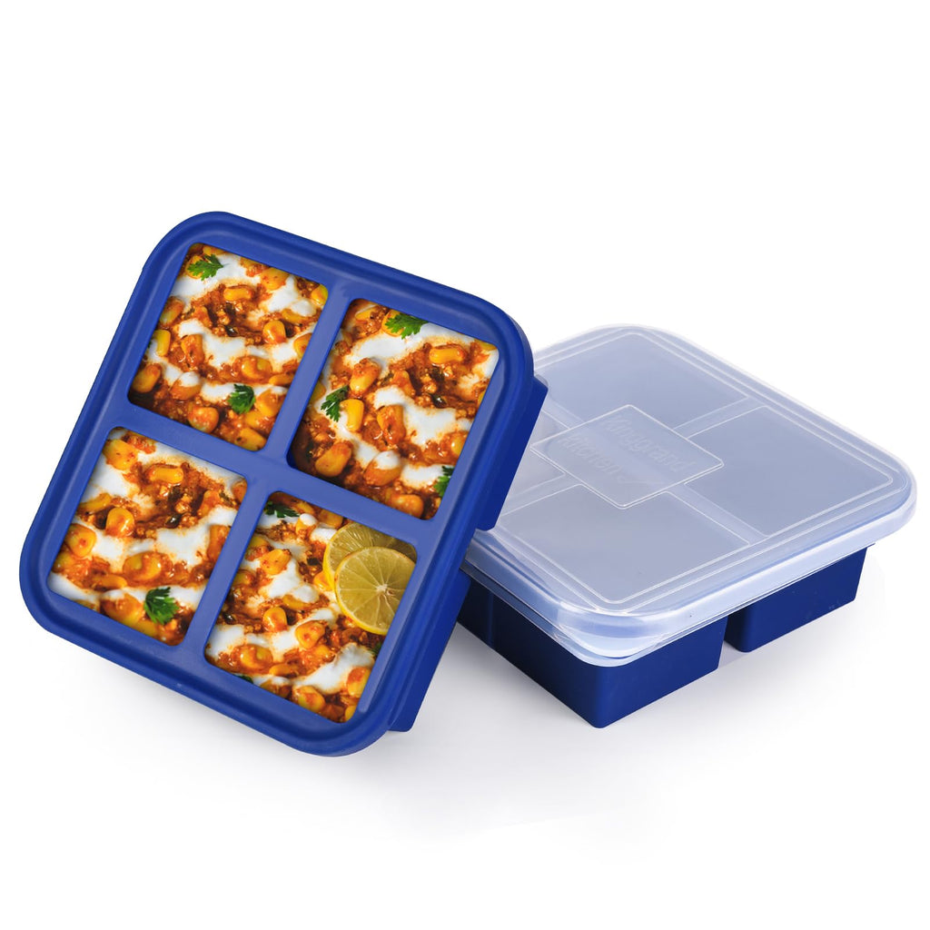 Kinggrand Kitchen 1-Cup Silicone Freezer Tray with Lid - 2 Pack - Make 8 Perfect 1-Cup Portions - Easy Release Molds for Food Storage & Freeze Soup, Broth, Stew or Sauce