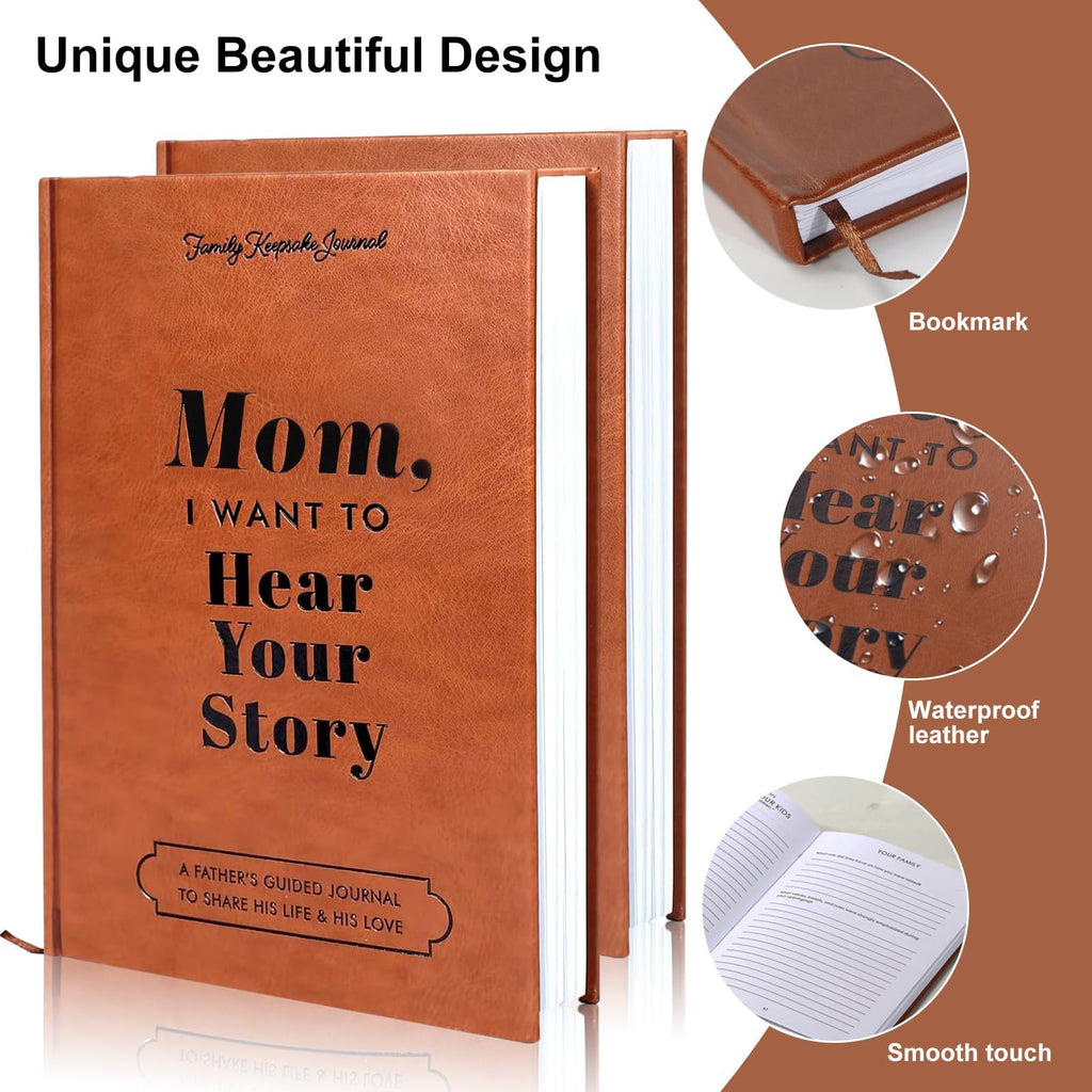 Mom, Dad, I Want to Hear Your Story, a Precious Parent Gift. Premium Leather-Bound, Durable Hardback, More Than a Journal, a Timeless Keepsake Preserving Their Stories for Years