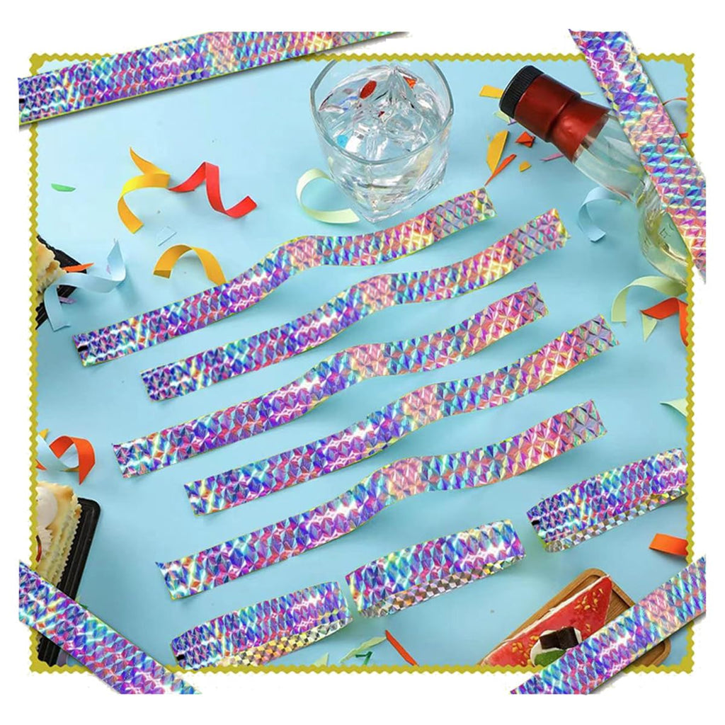 Acidea 500pcs Holographic Wristbands for Events, Waterproof and Sturdy Plastic Wristbands, Adjust Party Paper Wist Bands for Event Amusement Parks Bars Music Festivals Neon Wrist Bands