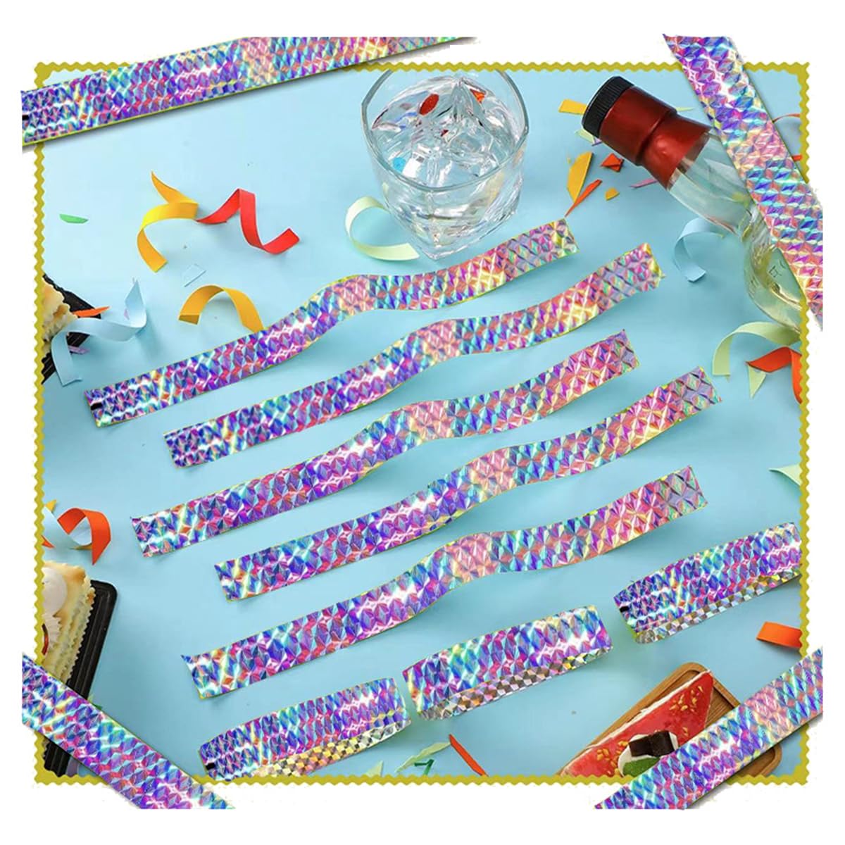 Acidea 500pcs Holographic Wristbands for Events, Waterproof and Sturdy Plastic Wristbands, Adjust Party Paper Wist Bands for Event Amusement Parks Bars Music Festivals Neon Wrist Bands