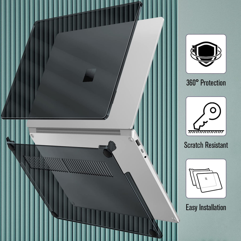 Fintie Case for 13.5 Inch Microsoft Surface Laptop 5/4/3 with Metal Keyboard - Protective Slim Snap On Hard Shell Cover, Crystal Black