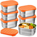 6 Pack Food Container Set, 8 Oz Small Stainless Steel Lunch Container with Orange Silicone Lid, Leak Proof Food Storage Containers Metal Lunch Box for Adults, Snack, Sandwich