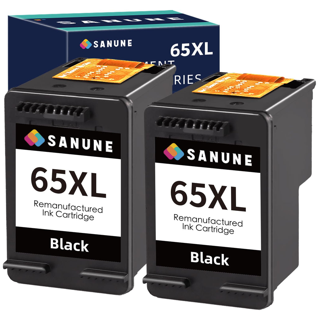 SANUNE 65XL Ink Cartridges Black Remanufactured for HP 65 65XL Black Ink Cartridge for HP DeskJet 3772 3755 3722 3752 3700 2600 2622 2640 2652 Envy 5055 5000 5070 5052 5010 5014 Printer (2-Pack)