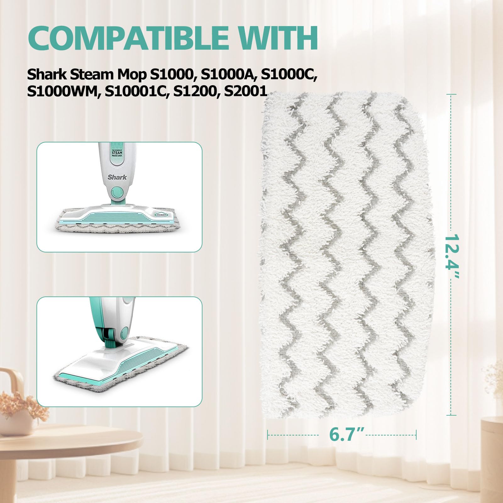 4 PCS Replacement Pads Accessory for Shark Steam Mop S1000, S1000A, S1000C, S1000WM, S1001C, Dirt Grip Pads, Microfiber Washable & Reusable