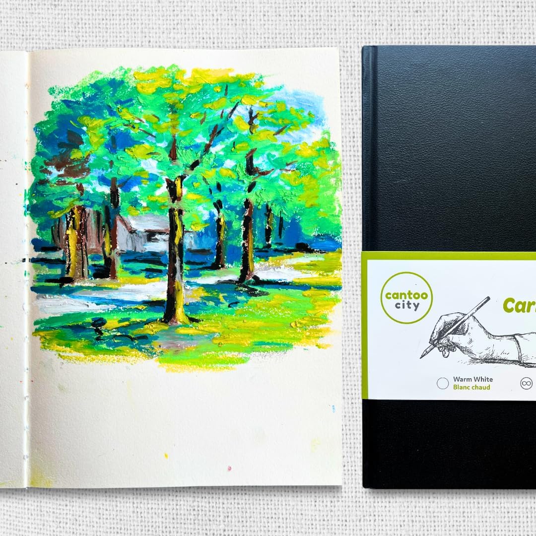 Cantoo City A4 Sketchbook, Professional Grade Black Hard Cover Sketch book, Art Drawing Book,Wood Free Warm White Paper Sketch Pad, Dry Media 100 Pages -160g/M² (108 Lb)