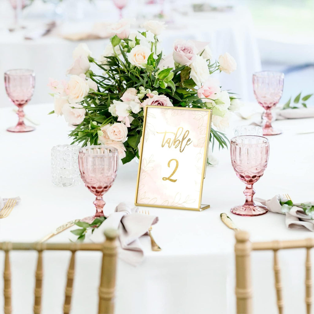 NIUBEE 6 Pack 4 x 6 Acrylic Gold Frame, Slanted Back Table Sign Holder for Wedding Table Numbers, Restaurant Signs