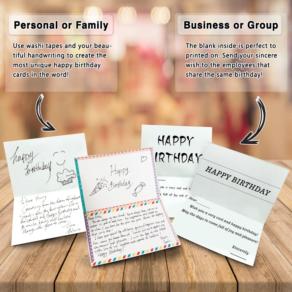 feela Birthday Cards, 160 Pack 40 Designs Happy Birthday Card Assorted Bulk with 160 Blank Envelopes 168 Pieces of Stickers 6 Washi Tapes, 4 X 6 Inches Greeting Cards For Girls Family Friends