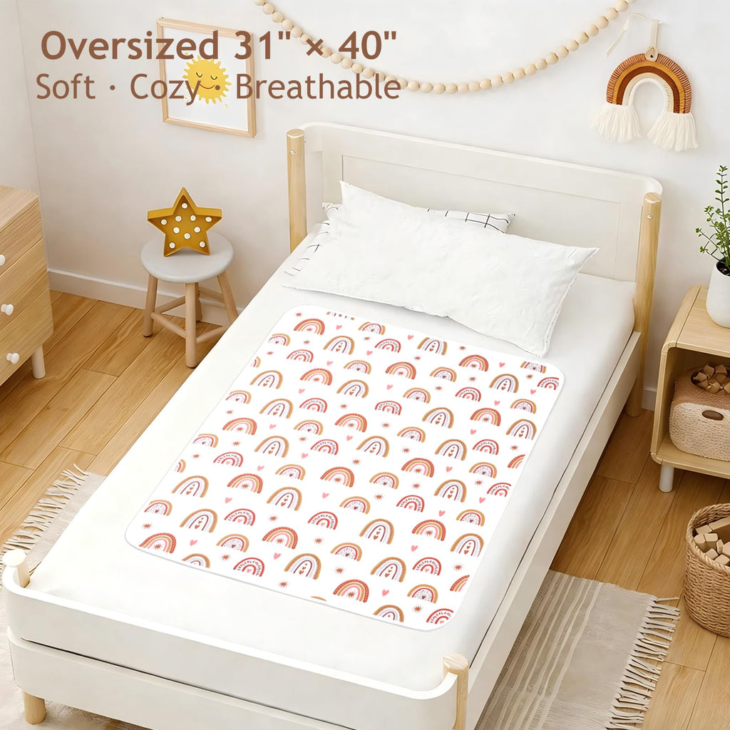 ROCCED Baby Bed Pad Waterproof Washable Reusable 31"x40" Large Toddler Mattress Protector Incontinence Pads Sheet Cover Underpads for Kids Adults and Pets Potty Training Mat-Rainbow