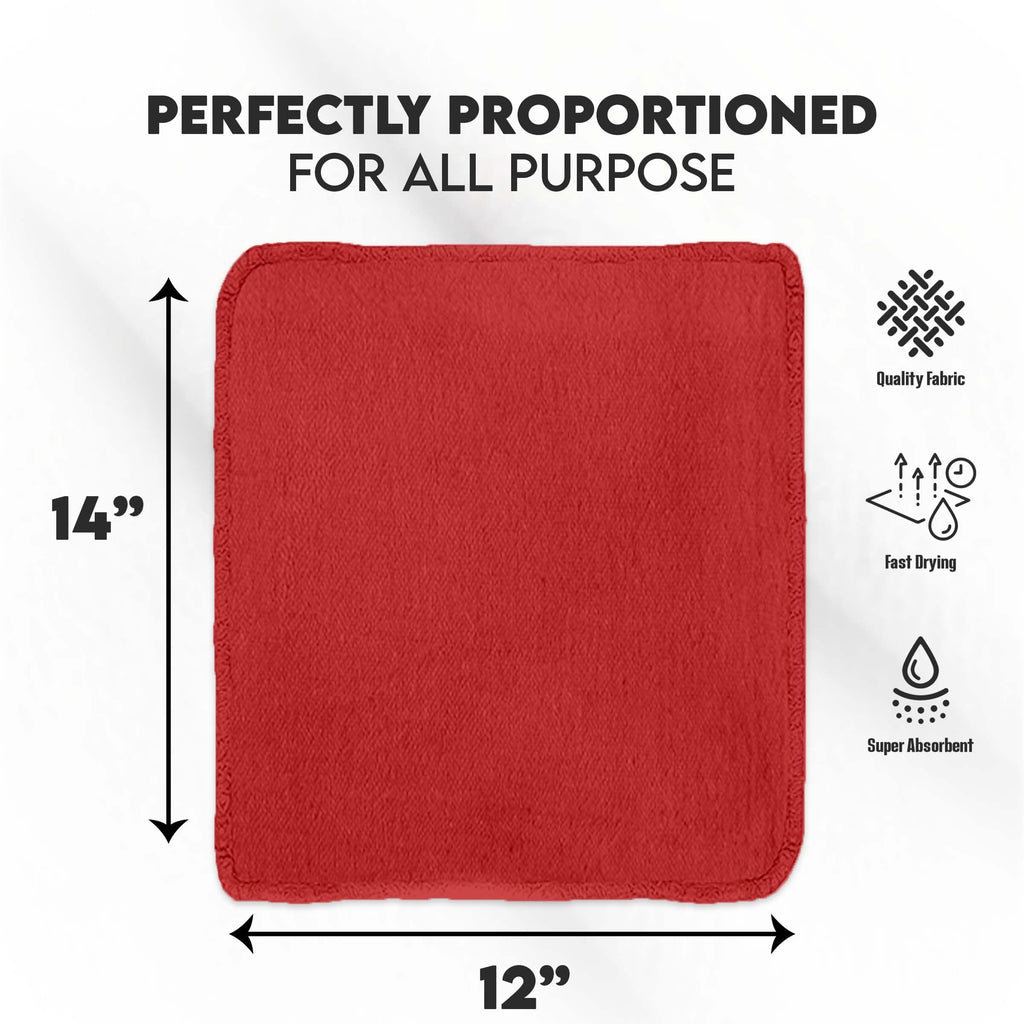 CH Cotton Shop Towel – Absorbent Shop Towels (14" x 12" - Pack of 100 - Red) Multipurpose Cleaning Towels for Automobiles, Industries, Garages, and Homes