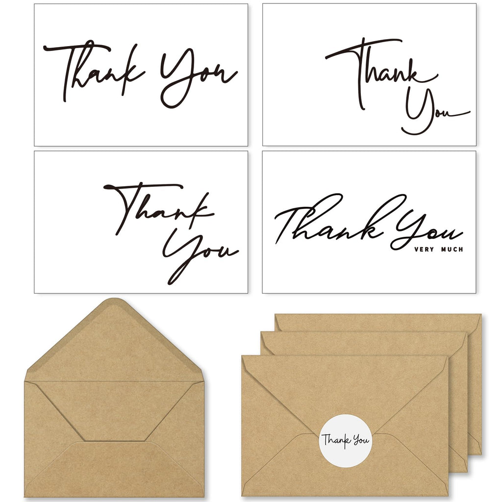 Ohuhu Thank You Cards with Kraft Envelopes and Matching Thank-You Stickers – 104-Pack (4 Minimalistic Designs), 4x6 Thank You Notes for Wedding, Graduation, Shower, Small Business, Birthday, Funeral
