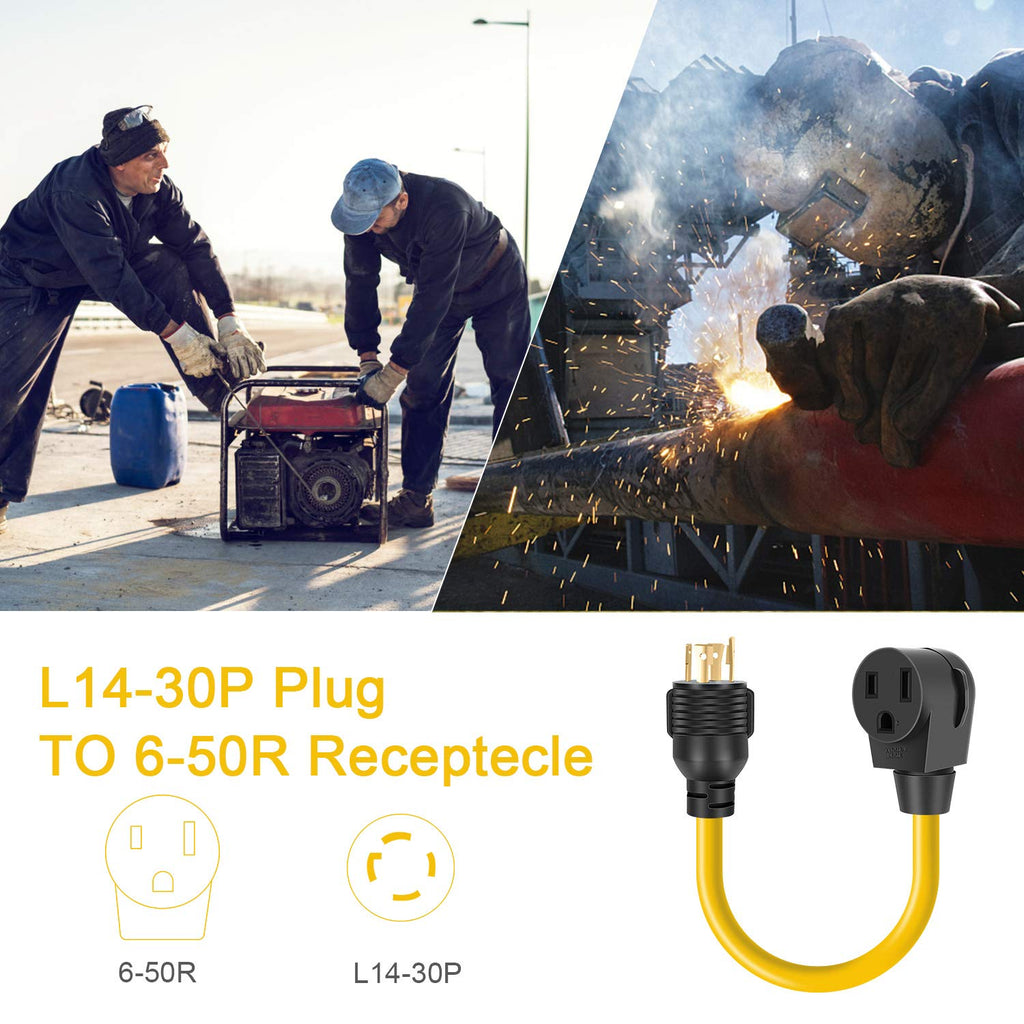 Rophor Welder Adapter Plug Cord, L14-30P Twist-Lock Male to 6-50R Female, 4 Prong to 3 Prong Generator to Welder Adapter Power Cord, 1.5FT