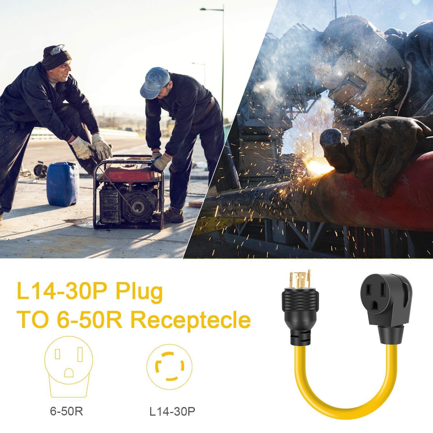 Rophor Welder Adapter Plug Cord, L14-30P Twist-Lock Male to 6-50R Female, 4 Prong to 3 Prong Generator to Welder Adapter Power Cord, 1.5FT