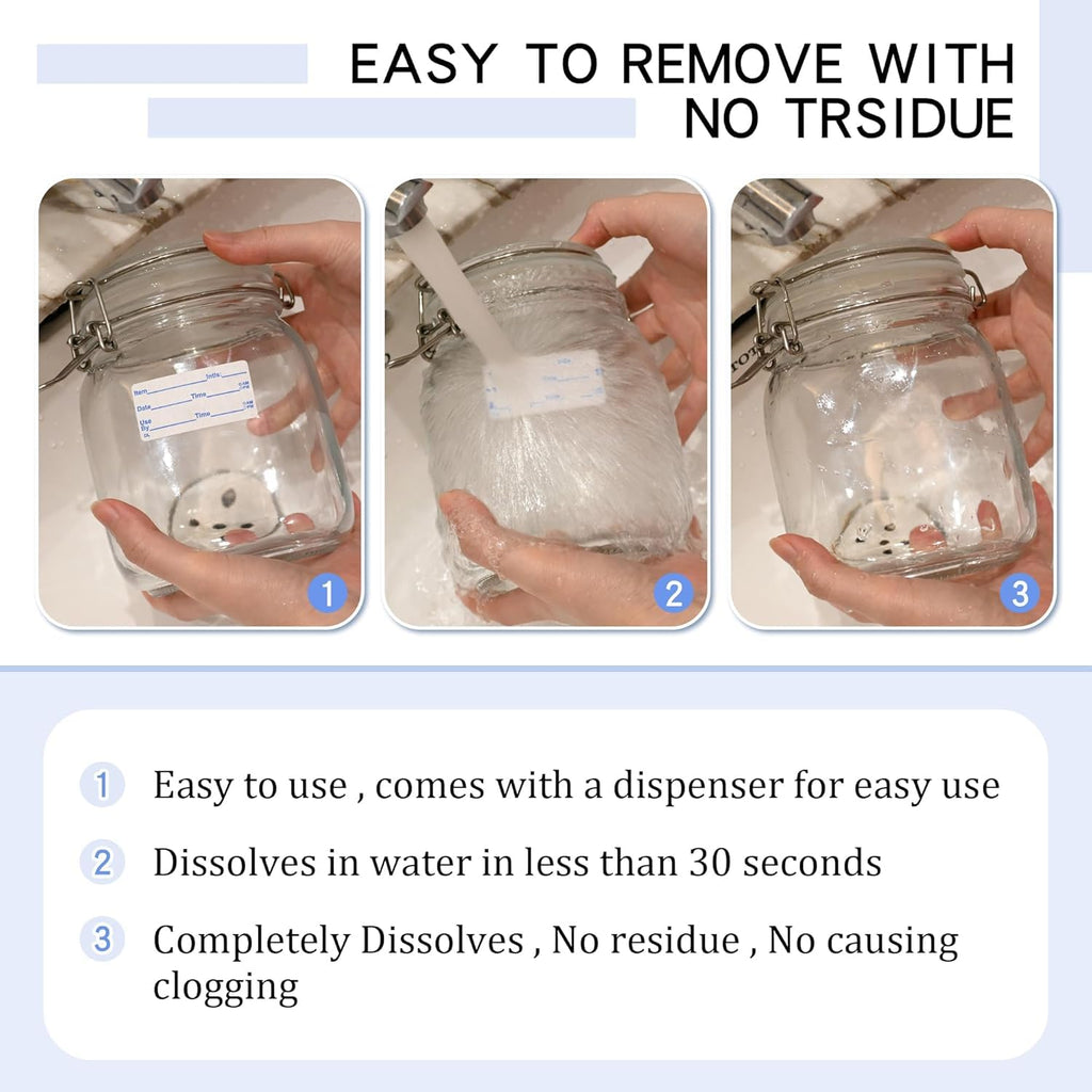 L LIKED 1x2 in Dissolvable Food Labels, 600 Pcs Dissolved Freezer Labels for Food Storage Containers, Canning, Jam Jar, Mason Jars, Blue
