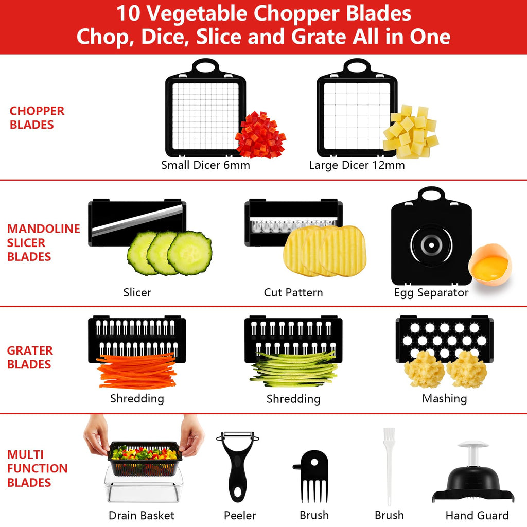 Professional Compact Vegetable Chopper, Veggie Chopper, Chopper Vegetable Cutter, Veggie Chopper with Container, Mandoline Slicer Dicer 9 Inserts