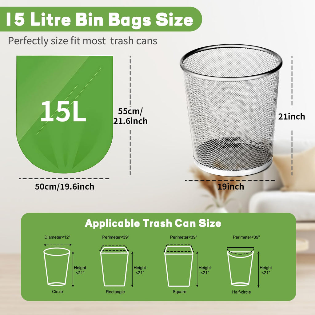 Compost Bags 15 L Biodegradable Garbage Bags 150 Count 4 Gallon Trash Bags for Kitchen Food Waste & Green Bin Compostable, Bathroom & Indoor