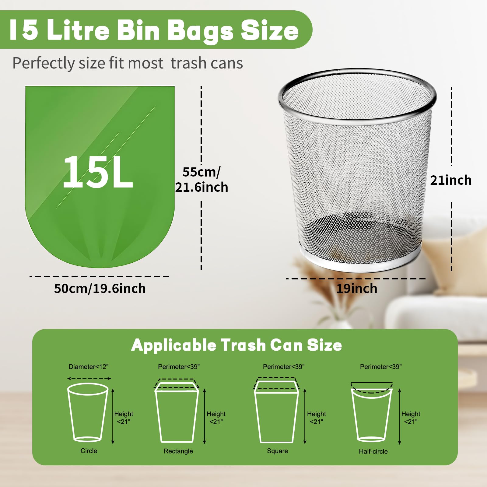 Compost Bags 15 L Biodegradable Garbage Bags 150 Count 4 Gallon Trash Bags for Kitchen Food Waste & Green Bin Compostable, Bathroom & Indoor