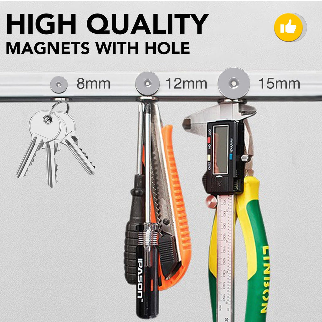 DIYMAG Disc Magnets, Rare Earth Magnets with Hole for Kitchen Cabinet, Tool Storage, Office and Crafts, Disc Button Magnet, 45 PCS