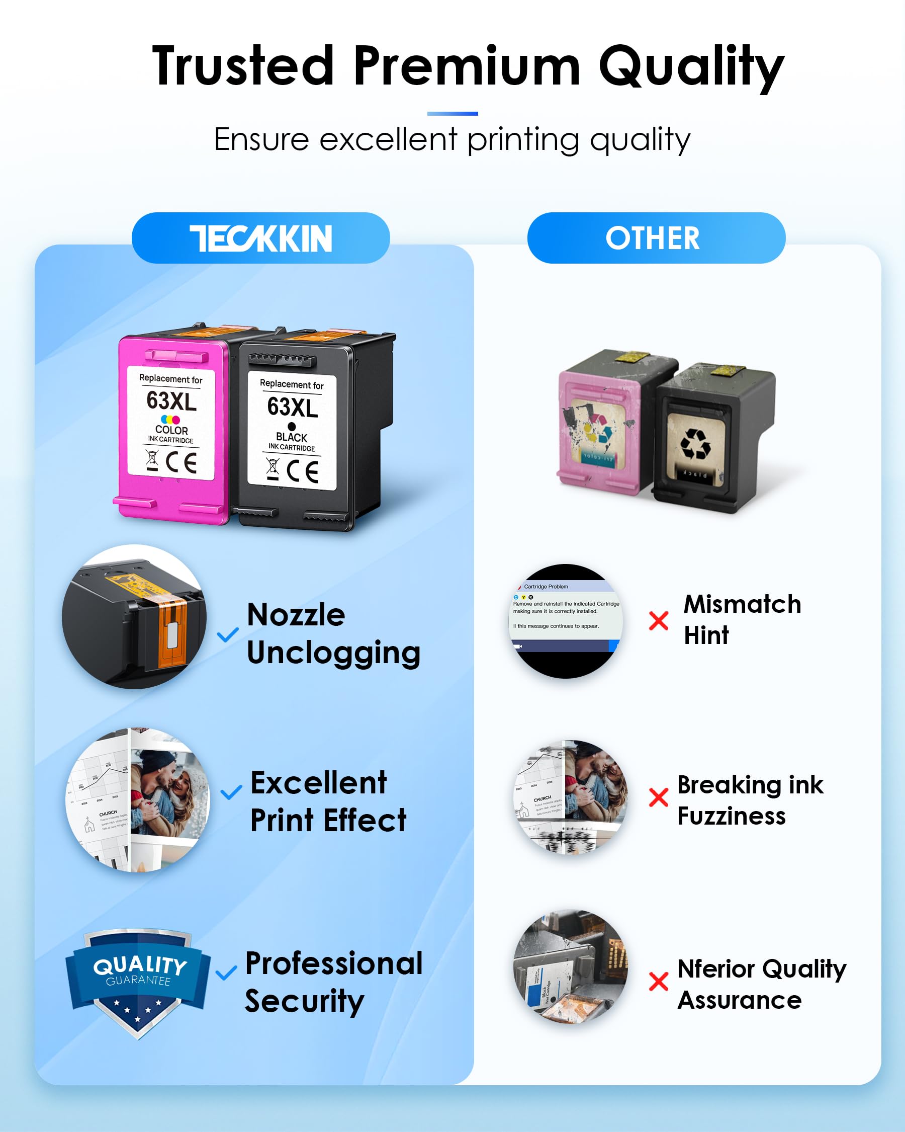 63XL Ink Cartridge Black and Colour Replacement Encre for HP 63 Ink Cartridges 63 XL Ink Cartridges Works for HP OfficeJet 3830 3833 3836 4650 5255; Envy 4516 4520 4522; DeskJet 3630 3632 (2 Pack)